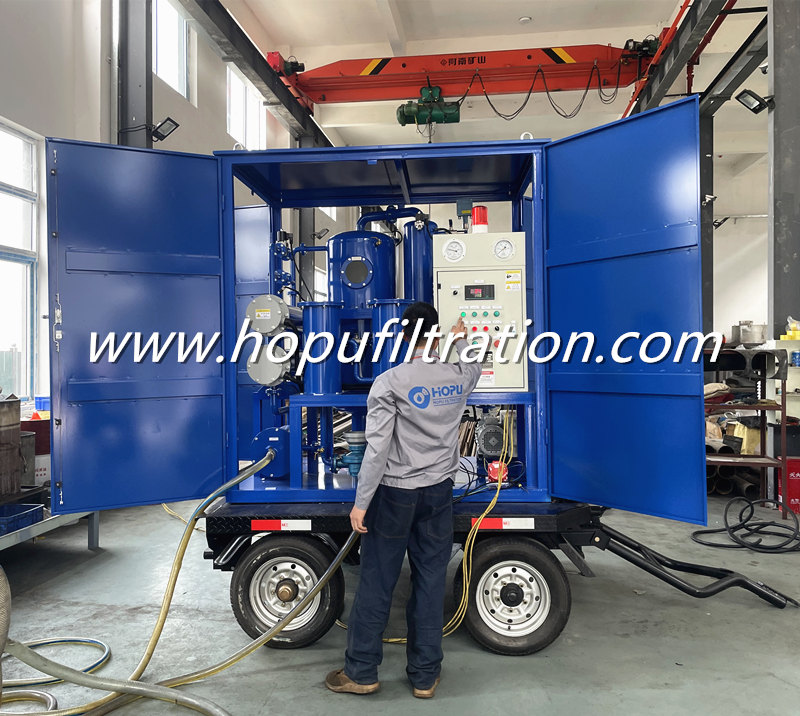 Double-Axle Mounted Enclosed Vacuum Dehydration Transformer Oil Purifier With Mobile Trailer