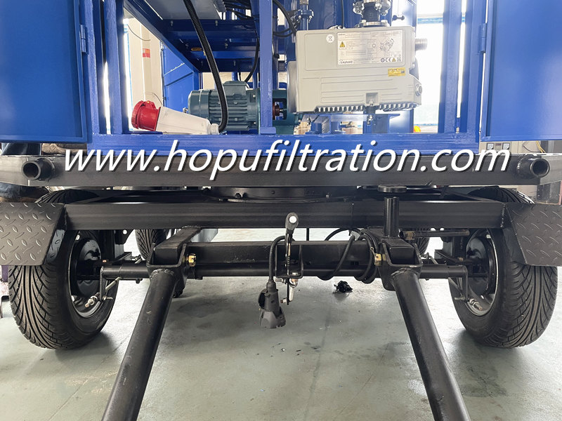 Double-Axle Mounted Enclosed Vacuum Dehydration Transformer Oil Purifier With Mobile Trailer