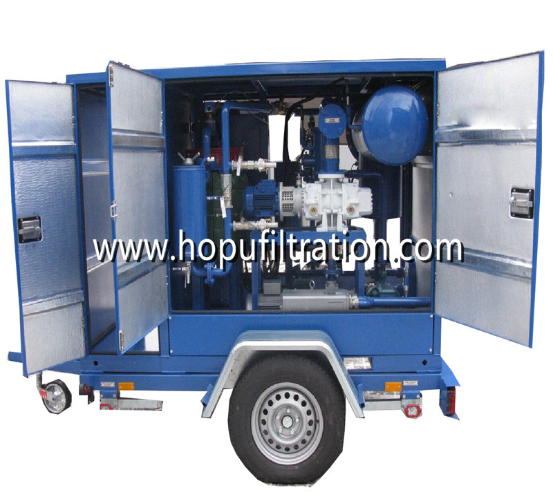 mobile trailer vacuum transformer oil purifier,insulation oil filtration ,dielectric oil purification system 