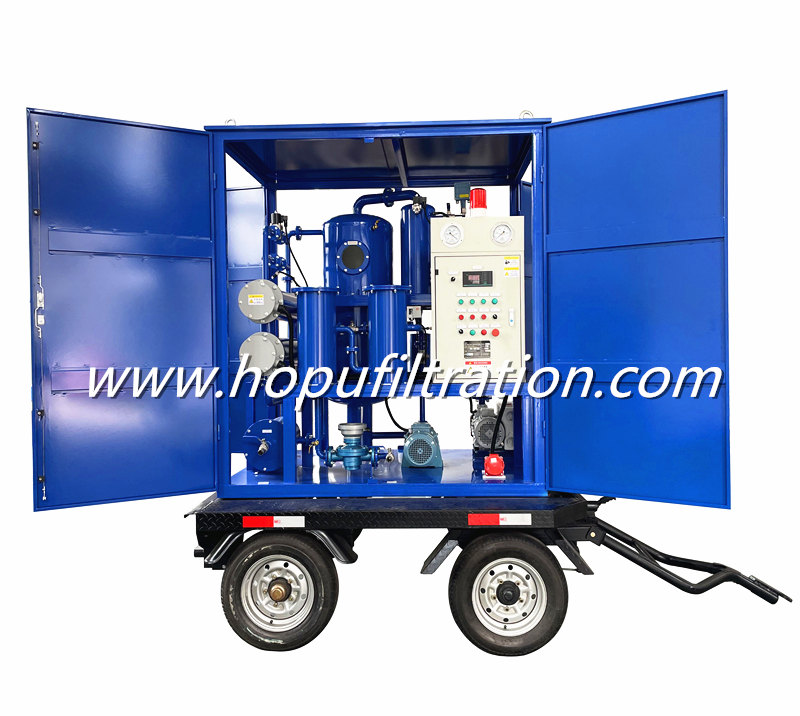 Double-Axle Mounted Enclosed Vacuum Dehydration Transformer Oil Purifier With Mobile Trailer